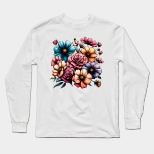 Whimsical Blooms: Crayon-Colored Roses Long Sleeve T-Shirt